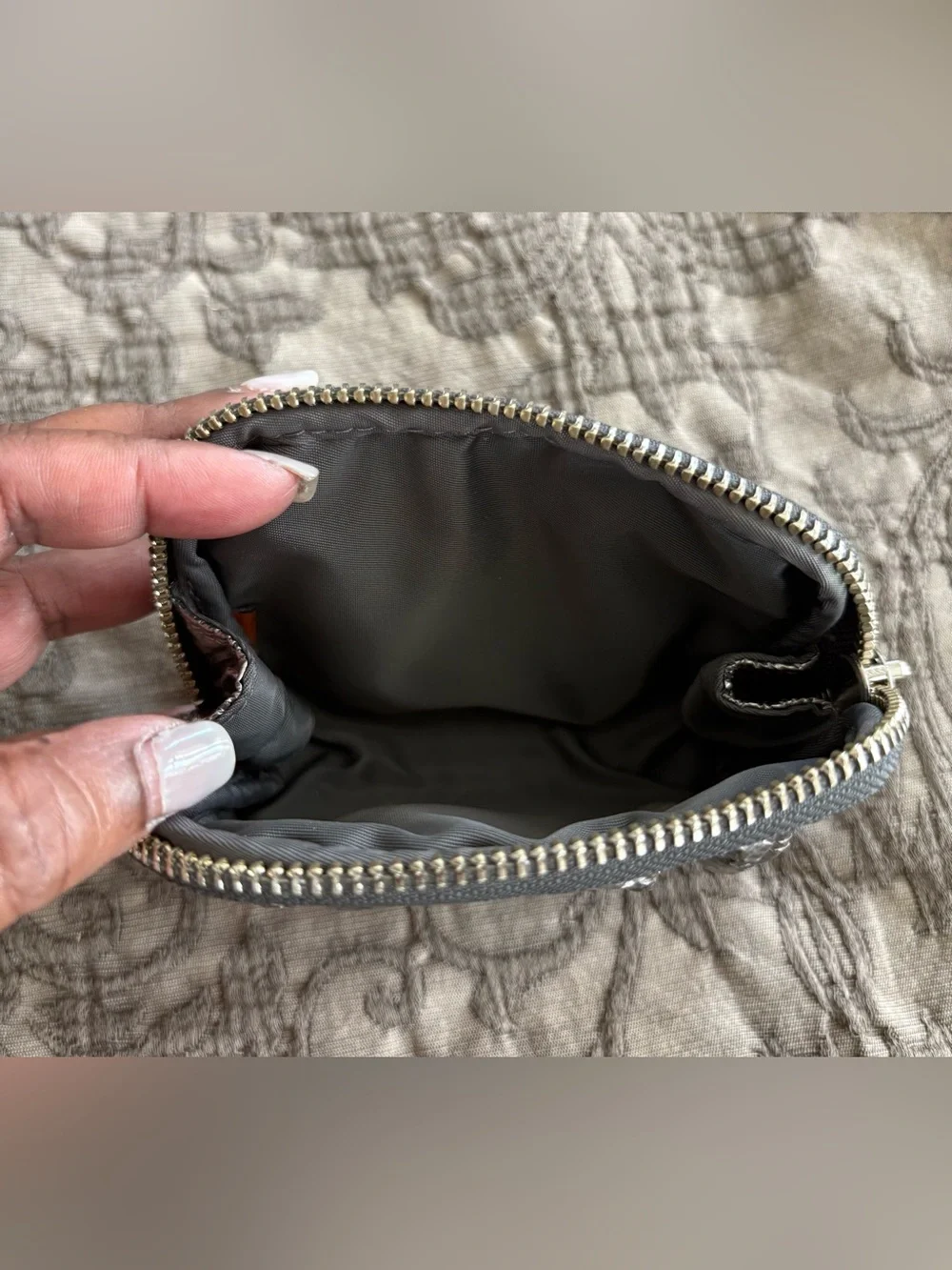 Tory Burch Metallic Crinkled leather Silver Zip Pouch